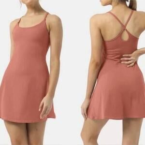 Halara NWT Everyday Wannabe Cloudful Backless Flare Tennis Dress Tawny Orange S